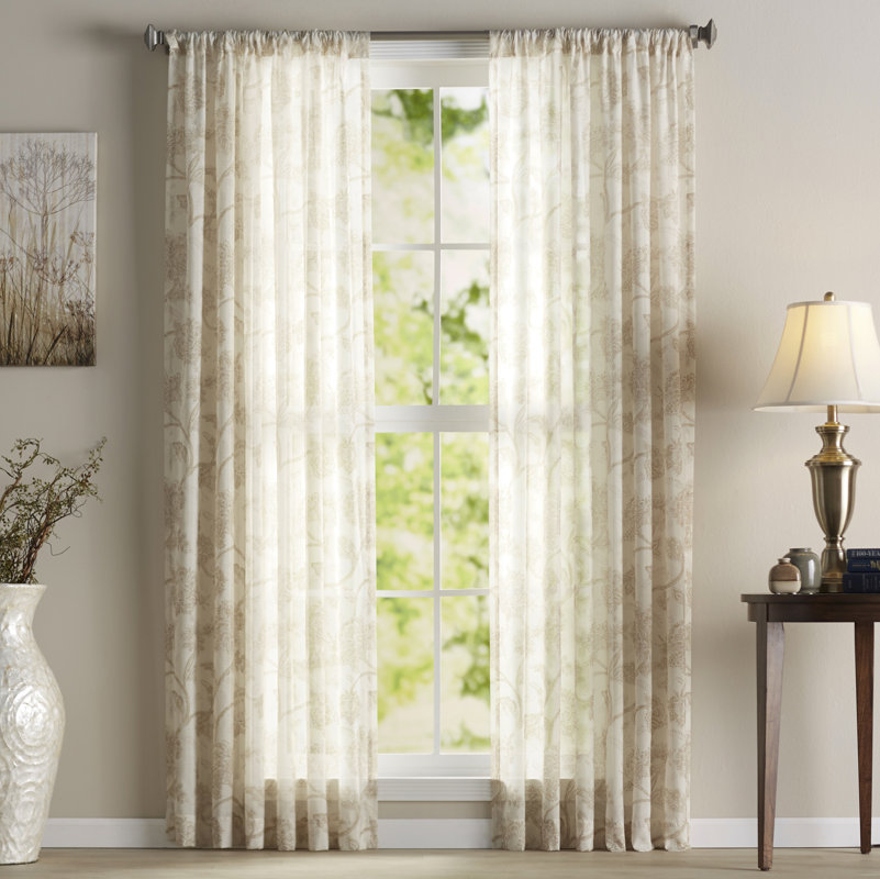 Keystone Nature/Floral Sheer Rod Pocket Single Curtain Panel & Reviews